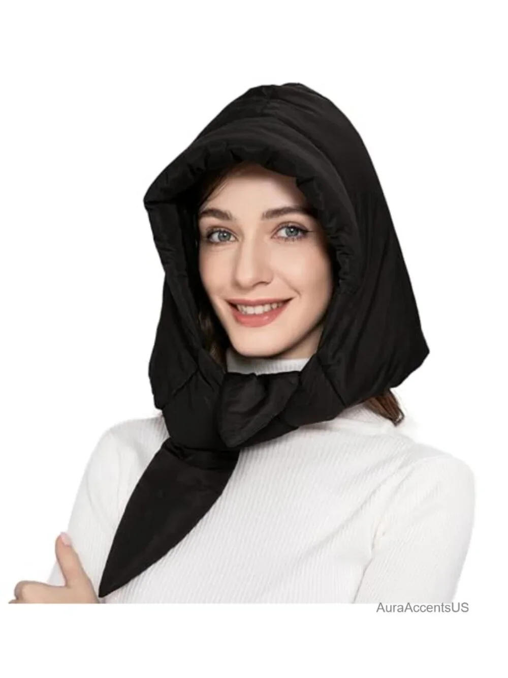 Women's Winter Down Hat Windproof Hooded Scarf Balaclava Beanie